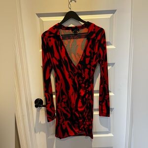Forever 21 Red and Black Wrap Midi Dress